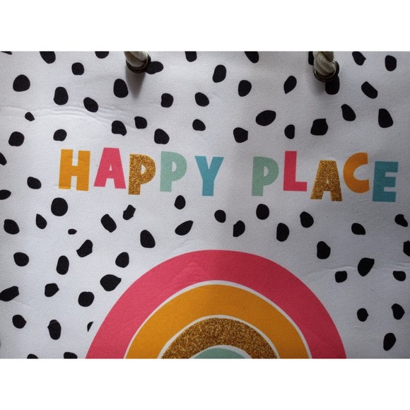 NEW Rainbow Happy Place Polka Dot Boho Beach Tote Travel Shopping Bag Glitter - Picture 3 of 16
